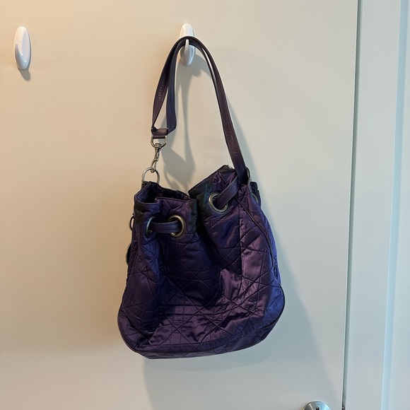 Christian Dior Quilted Purple Purse / Tote Bag in Silk with Red Interior - Picture 2 of 9